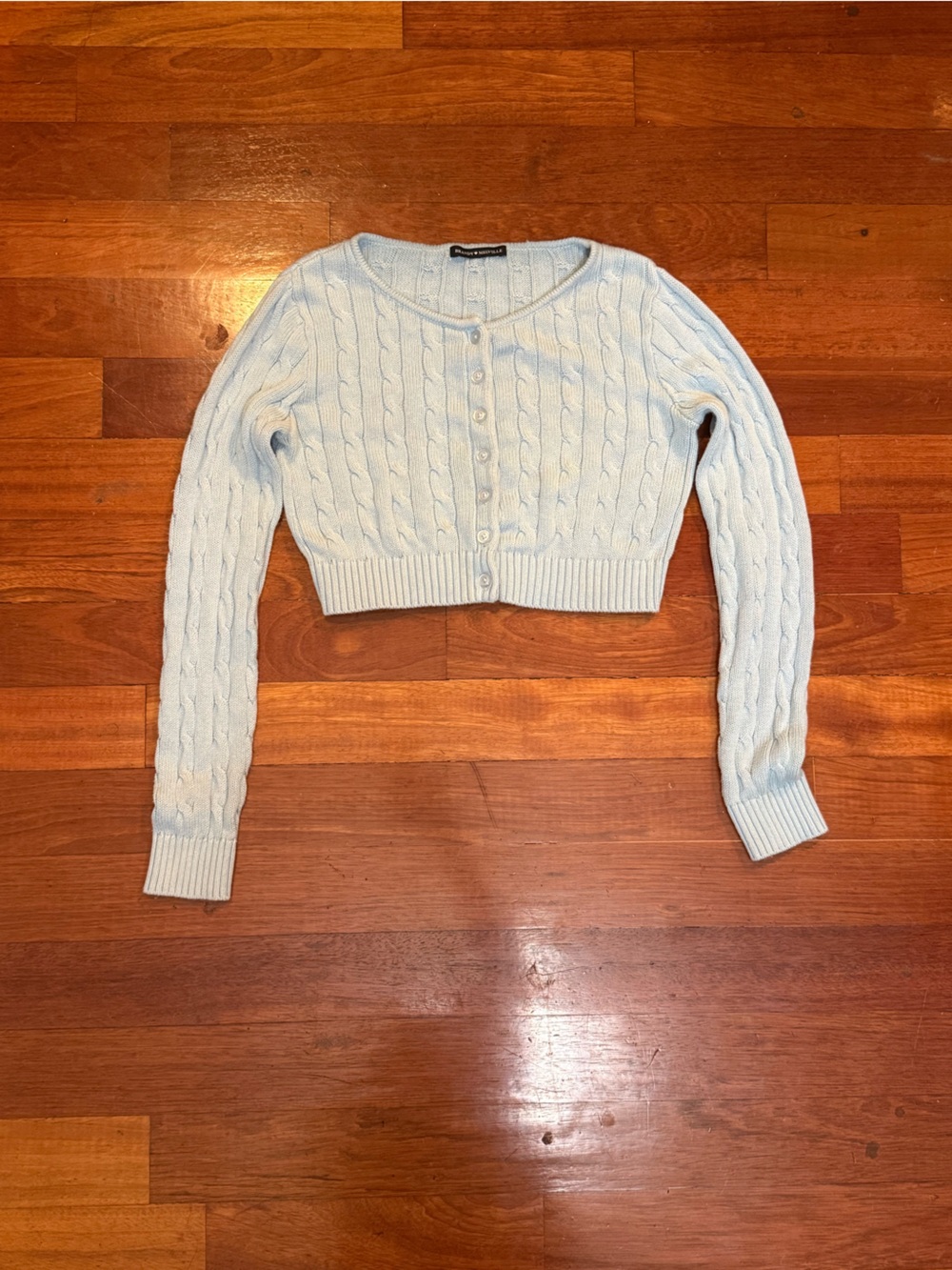 Brandy Melville Womens Light Blue Emerson Cable Knit Cropped Cardigan Sweater OS
